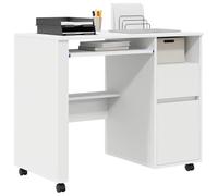 vidaXL Scrivania con Ruote Bianco 91 x 50 x 77 cm Legno Multistrato, Scrivania per Ufficio a casa, Design Moderno, Workstation ergonomica, Tavolo Pratico con ripostiglio