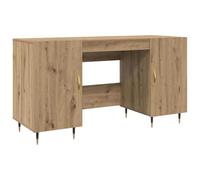 vidaXL Scrivania Esecutiva Industriale vitaXL in Quercia, Artigianale, Finitura Opaca, Legno Ingegnerizzato, 140 x 50 x 75 cm, Maniglie Metalliche Dorate, Ampio Spazio di Archiviazione, Forma Rettang