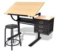 vidaXL Scrivania Inclinabile con Due Cassetti Tavolo da Disegno con Sgabello