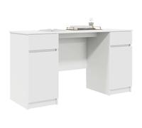 vidaXL Scrivania Moderna Bianca Ampio Spazio di archiviazione, costruita in Legno ingegnerizzato, 4 scaffali, 2 cassetti, Tavolo di Lavoro Elegante per Ufficio e Uso Domestico, Design rettangolar