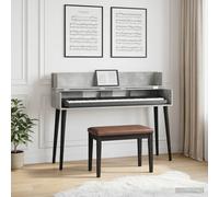vidaXL Scrivania da studio grigio cemento 110 x 40 x 19,5 cm in legno ingegnerizzato, moderna scrivania rettangolare per produzione musicale, registrazione e spazi di lavoro creativi, design in legno