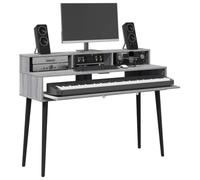 vidaXL Sonoma - Scrivania da studio, 130 x 42,5 x 36 cm, in legno ingegnerizzato, scrivania moderna per studio, spazio di lavoro funzionale per musica, tastiera in legno ingegnerizzato, allestimento