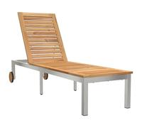 vidaXL Sdraio con ruote 207x58x35 cm in legno massello di acacia e acciaio inossidabile