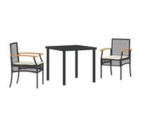 vidaXL Set Pranzo Giardino 3 Pezzi con Cuscini Nero Rattan Polipropilene