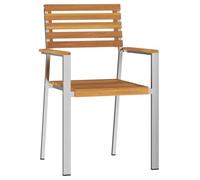 vidaXL Sedie da giardino impilabili 2 pezzi in legno di acacia e acciaio | Sedili esterni eleganti per balcone patio design durevole confortevole per adulti con braccioli ergonomici Mobili
