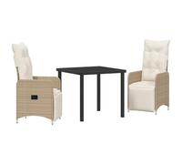 vidaXL Set da Pranzo da Giardino 3 Pezzi con Cuscini Beige in Rattan Polimerico