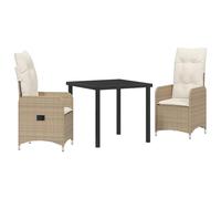 vidaXL Set da Pranzo da Giardino 3 Pezzi con Cuscini Beige in Rattan Polipropilene