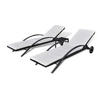 vidaXL Lettini Prendisole con Tavolino 3 pz Elegante Sdraio Mobile Arredo Giardino Spiaggia Piscina Chaise Longue in Polyrattan Marrone