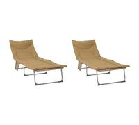 vidaXL Sdraio pieghevole con cuscino, 2 pezzi, beige, divano da sole regolabile, sdraio pieghevole, per giardino e terrazza, poltrona reclinabile per esterni