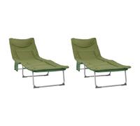 vidaXL Sdraio pieghevole con cuscino, 2 pezzi, verde scuro, divano da sole regolabile, sdraio pieghevole, per giardino e terrazza, poltrona reclinabile per esterni