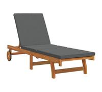 vidaXL Sdraio Regolabile con Cuscino Grigio Scuro, in Legno Massiccio e con Ruote. Resistente alle intemperie, Ideale per Giardino, Patio, terrazza. Perfetta per Rilassarsi all'aperto, Lettino sdrai