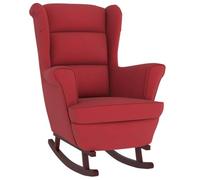 vidaXL Sedia a Dondolo con Gambe in Legno di Hevea Rosso Vino Velluto