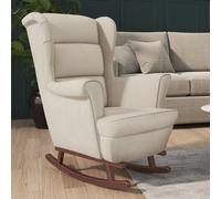 vidaXL Sedia a Dondolo con Gambe in Massello di Hevea Crema in Velluto