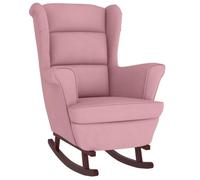 vidaXL Sedia a Dondolo con Gambe in Massello di Hevea Rosa in Velluto
