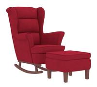 vidaXL Poltrona a Dondolo Gambe Legno e Poggiapiedi Rosso Vino Velluto