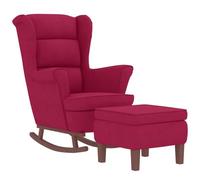 vidaXL Poltrona a Dondolo Gambe Legno e Poggiapiedi Rosso Vino Velluto