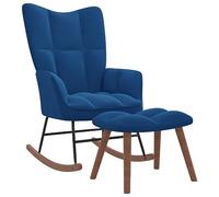 vidaXL Poltrona a Dondolo con Poggiapiedi Blu in Velluto