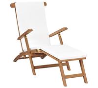 vidaXL Sedia a Sdraio con Cuscino Bianco Crema Robusto Pieghevole Reclinabile Elegante Lettino Prendisole Colore Naturale Legno Massello di Teak