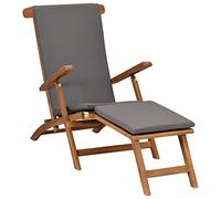 vidaXL Sedia a Sdraio con Cuscino Grigio Scuro Robusto Pieghevole Reclinabile Elegante Lettino Prendisole Colore Naturale Legno Massello di Teak