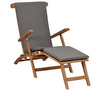 vidaXL Sedia a Sdraio con Cuscino Grigio Scuro Robusto Pieghevole Reclinabile Elegante Lettino Prendisole Colore Naturale Legno Massello di Teak