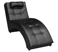 vidaXL Sedia a Sdraio in Pelle Artificiale Nera con Cuscino Divano Ottomana