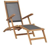 VIDAXL - Sedia a Sdraio con Poggiapiedi in Legno Massello di Teak Nera