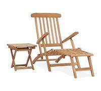 vidaXL Sedia a sdraio da giardino con poggiapiedi e tavolo in teak massiccio