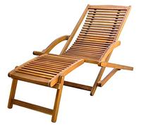 vidaXL Sedia a sdraio in legno massello di acacia w/poggiapiedi Seat Lounger Mobili ottomani