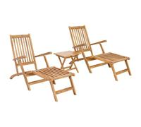 vidaXL Sedia a sdraio pieghevole con tavolo 2 pcs Naturale