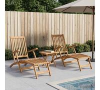 vidaXL Sedia a sdraio pieghevole con tavolo 2 pcs Naturale