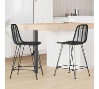 vidaXL Sedia da Bar 2 pcs Nero 44,5 x 54,5 x 97,5 cm Rattan e Ferro