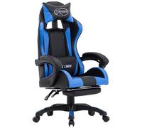 Sedia da Gaming con Poggiapiedi Blu e Nera in Similpelle