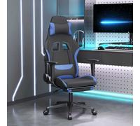 vidaXL Sedia da Gaming Massaggio e Poggiapiedi in Tessuto Nero e Blu