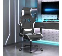 vidaXL Sedia da Gaming Massaggio e Poggiapiedi Tessuto Nero e Bianco