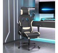 vidaXL Sedia da Gaming Massaggio e Poggiapiedi Tessuto Nero e Crema