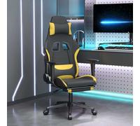vidaXL Sedia da Gaming Massaggio e Poggiapiedi Tessuto Nero e Giallo