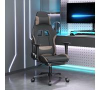 vidaXL Sedia da Gaming Massaggio e Poggiapiedi Tessuto Nero e Tortora