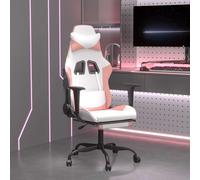 vidaXL Sedia da Gaming Massaggio Poggiapiedi Bianco e Rosa Similpelle