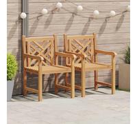 vidaXL Sedie da Giardino in Legno Teak Massello Marrone Rustico 58 x 60 x 90 cm, Set di 2, Design Ergonomico, Grano Naturale, Resistente alle Intemperie, Altezza Bracciolo 66 cm, Sede 46 cm, Assembl