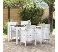 vidaXL Set di 4 Sedie da Pranzo in Rattan Bianco con Cuscini Grigio Chiaro | Sedute Resistenti alle Intemperie e Confortevoli per Giardino e Patio, Mobili da Balcone Moderni e Imbottiti