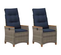 vidaXL Sedia da giardino reclinabile con cuscino, 2 pezzi, grigio e blu marino, sedia lounge regolabile, comoda da esterno, reclinabile da giardino, cuscino per patio, rattan moderno nel tuo patio