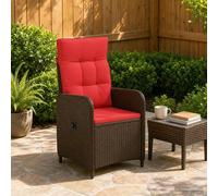 vidaXL Sedia da giardino reclinabile Marrone e Rosso polyrattan