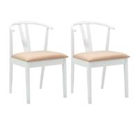 vidaXL Sedia da Pranzo 2 PCS Bianco e Marrone Legno di Gomma Solido, Sedia da Pranzo Vintage, Legno Gomma Rettangolare, Seduta Imbottita, Stile Classico, Perfetta per Home Office