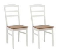 vidaXL Sedia da Pranzo 2 PCS Bianco e Naturale Legno di Gomma Solido, Sala da Pranzo, Rettangolare, Design Vintage, Legno Duro Durevole, Texture venatura del Legno Beige, Ideale per riunioni di famig