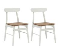 vidaXL Sedia da Pranzo 2 PCS Bianco e Naturale Legno di Gomma Solido, Sala da Pranzo, Rettangolare, Design Vintage, Legno Duro Durevole, Finitura venatura Legno Beige, Ideale per riunioni di Famiglia