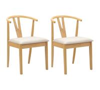 vidaXL Sedia da Pranzo 2 PCS Naturale e Chiaro Legno di Gomma Solido, Sedia da Pranzo Vintage, Legno Gomma Rettangolare, Seduta Imbottita, Stile Classico, Perfetta per Home Office