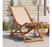 vidaXL Sedia da Spiaggia Pieghevole Beige Legno di Eucalipto e Tessuto, Poltrona a Sdraio, Sedia da Esterno, sedie da Giardino, Sedia da Campeggio