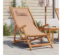 vidaXL Sedia da Spiaggia Pieghevole Beige Legno di Eucalipto e Tessuto