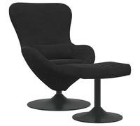 vidaXL Sedia a uovo in velluto nero di con poggiapiedi, sedia girevole, design moderno per il soggiorno, per uso interno, comoda e stilosa, poltrona singola. Lounge contemporanea rotativa.