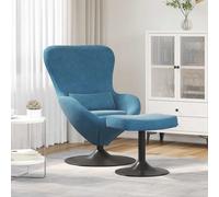 vidaXL Sedia Egg con Pouf with Footstool Blu 63 x 73 x 90 cm Velluto